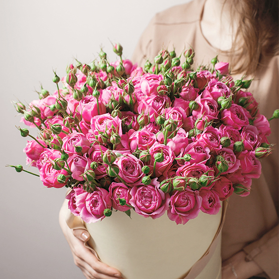 Садовые розы в коробке